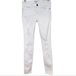 Frame Le Skinny De Jeanne White Distressed Jeans Skinny frayed hem